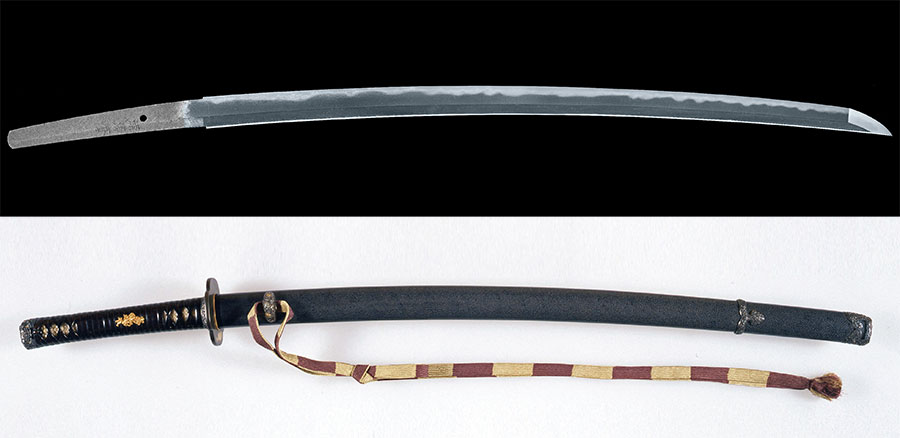 Designated Important Art Object, Katana, signed “Minamoto Kiyomaro / A day in 8th month of 1847”, by Minamoto Kiyomaro 1847, Edo period, Japan (Accompanied by sword mounting of han-dachi type with black-lacquered scabbard with shaved ray-fish skin, with a hilt wrapped in oguramaki style, dated to Meiji period, 19th century)